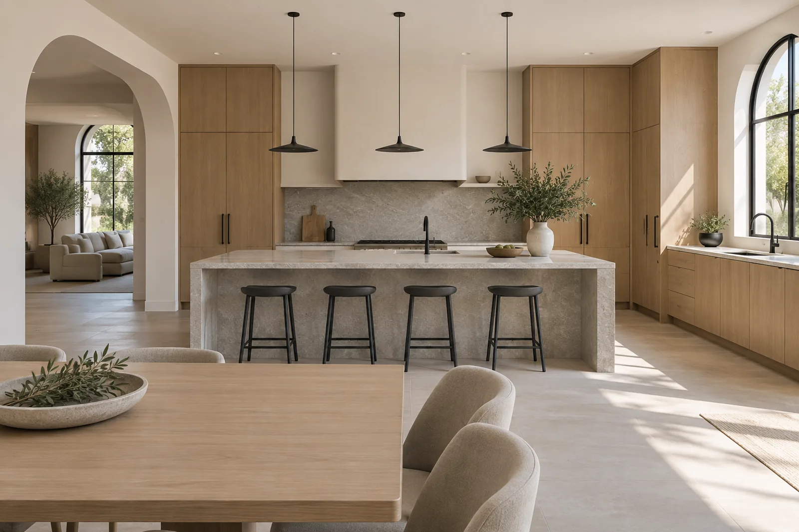 Cocina Alba en madera clara y piedra